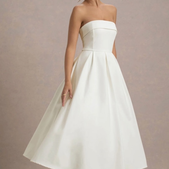 ECRU BANDEAU SKATER MIDI DRESS - Picture 6 of 7